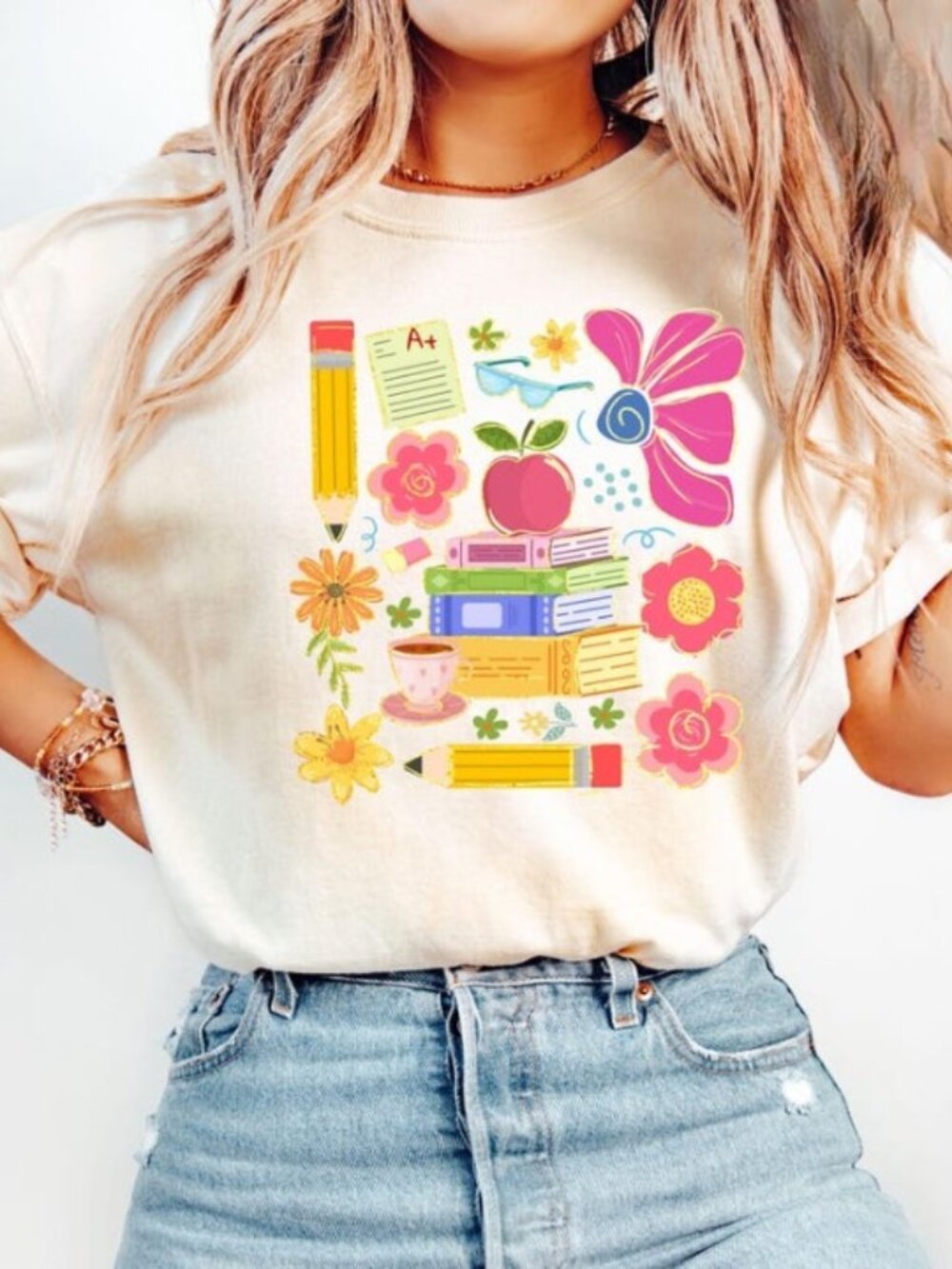 Boho Floral Teacher Shirt, Pencil Shirt